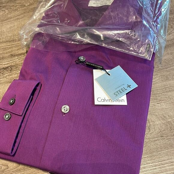 Calvin Klein Slim Fit Performance Dress Shirt-PURPLE-15.5-34/35 - Picture 3 of 3